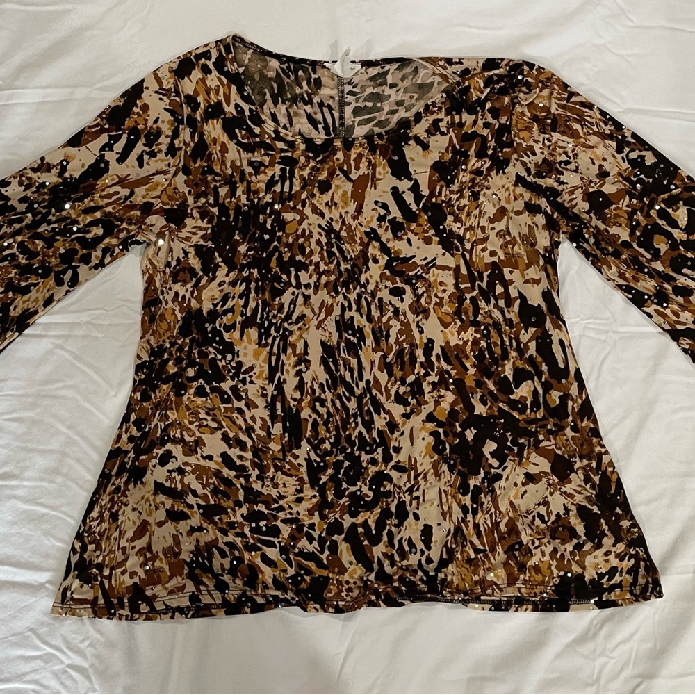 Brittany Black Brown and Black Abstract Print Blouse